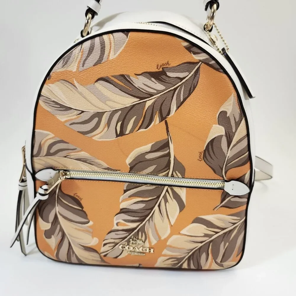 Coach 3962 Jordyn Backpack Banana Leaves Redwood Sunbeam Multi Orange Bag Purse